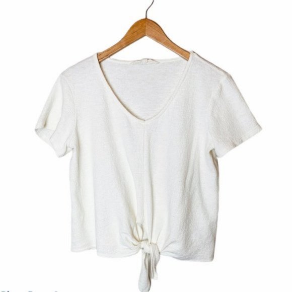 Vanilla Star Top Cream Front Tie Knot Crop Large - Picture 2 of 12